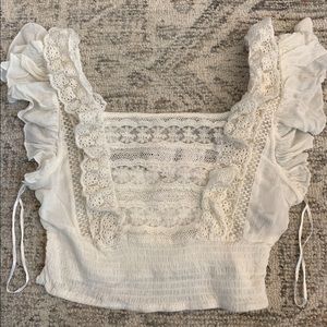 Free People Lace Crochet Crop Top in Ivory